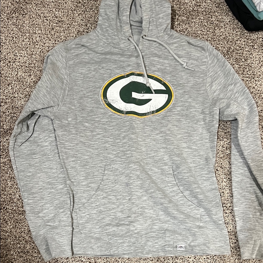 Majestic Gray Hoodie with Green bat packers Logo